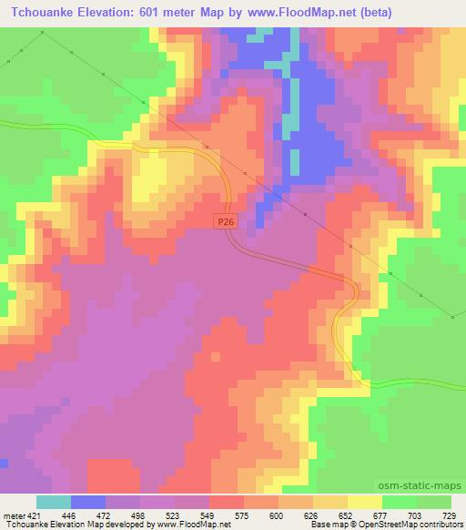 Tchouanke,Congo (Brazzaville) Elevation Map