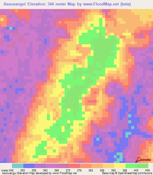 Assouangui,Congo (Brazzaville) Elevation Map