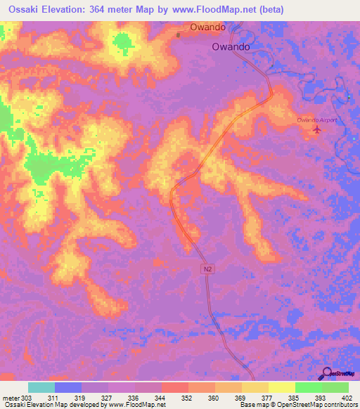 Ossaki,Congo (Brazzaville) Elevation Map
