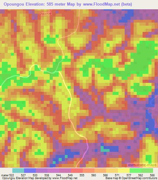 Opoungou,Congo (Brazzaville) Elevation Map