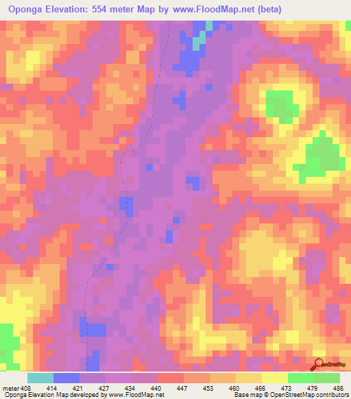 Oponga,Congo (Brazzaville) Elevation Map