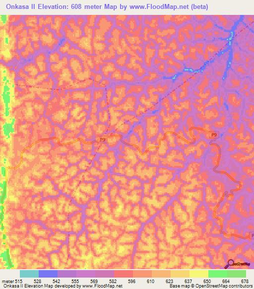 Onkasa II,Congo (Brazzaville) Elevation Map