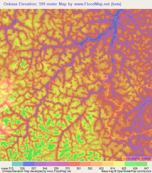 Onkasa,Congo (Brazzaville) Elevation Map