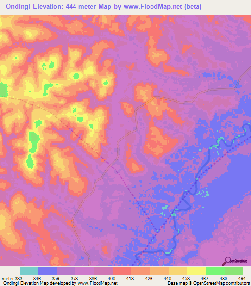 Ondingi,Congo (Brazzaville) Elevation Map