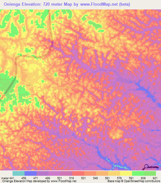 Onienga,Congo (Brazzaville) Elevation Map