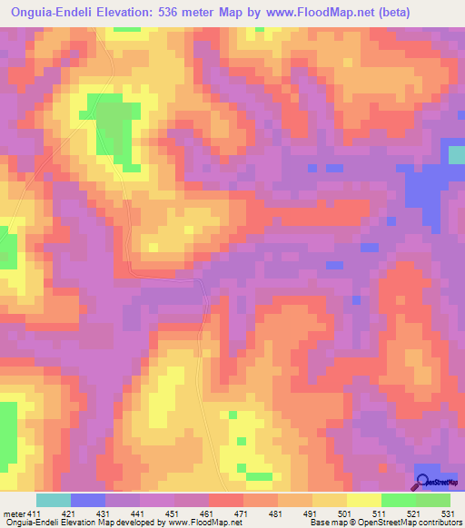 Onguia-Endeli,Congo (Brazzaville) Elevation Map