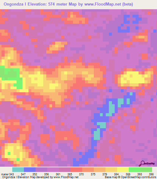 Ongondza I,Congo (Brazzaville) Elevation Map