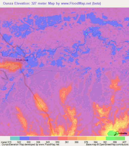Ounza,Congo (Brazzaville) Elevation Map