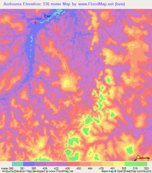 Andouma,Congo (Brazzaville) Elevation Map