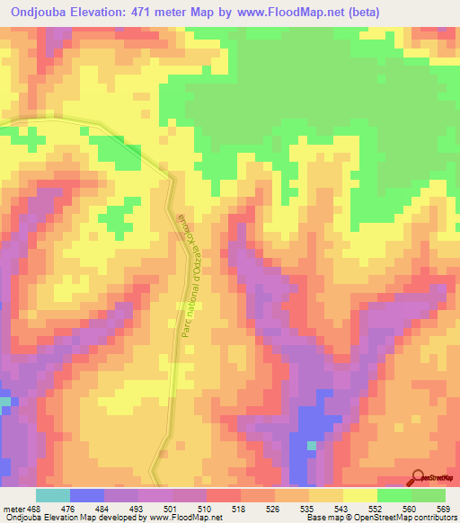 Ondjouba,Congo (Brazzaville) Elevation Map