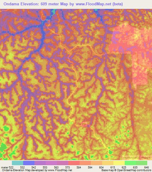 Ondama,Congo (Brazzaville) Elevation Map