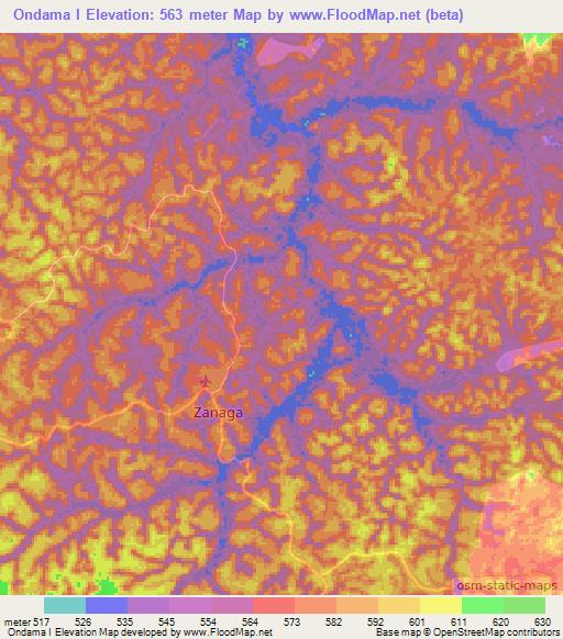 Ondama I,Congo (Brazzaville) Elevation Map
