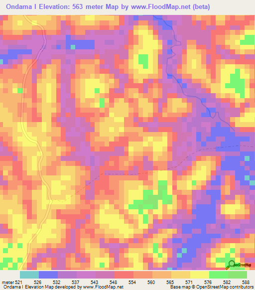 Ondama I,Congo (Brazzaville) Elevation Map