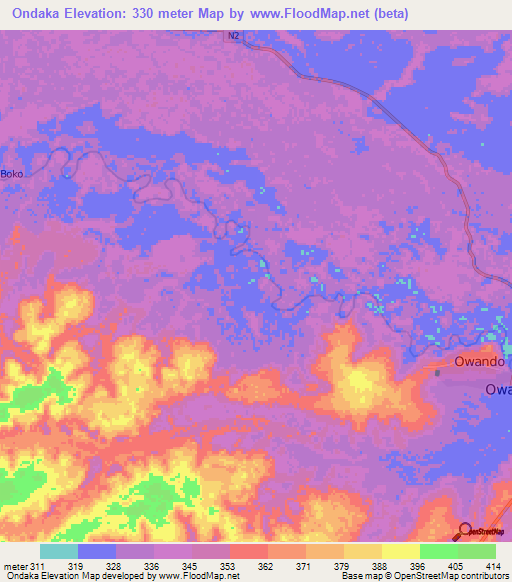 Ondaka,Congo (Brazzaville) Elevation Map