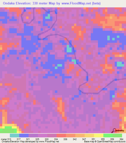 Ondaka,Congo (Brazzaville) Elevation Map