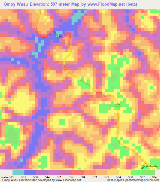 Omoy Wusu,Congo (Brazzaville) Elevation Map