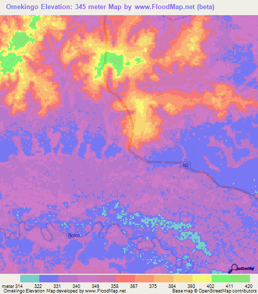 Omekingo,Congo (Brazzaville) Elevation Map