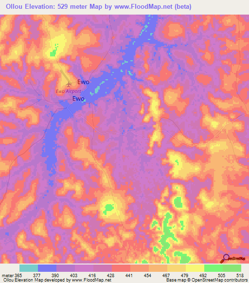 Ollou,Congo (Brazzaville) Elevation Map