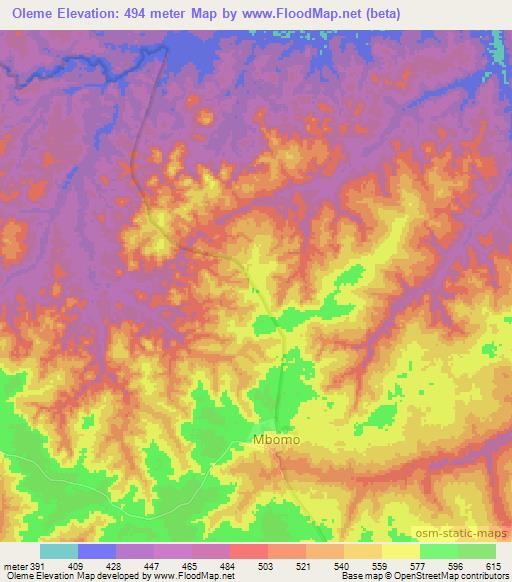 Oleme,Congo (Brazzaville) Elevation Map