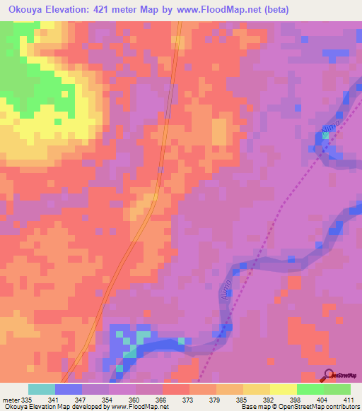 Okouya,Congo (Brazzaville) Elevation Map