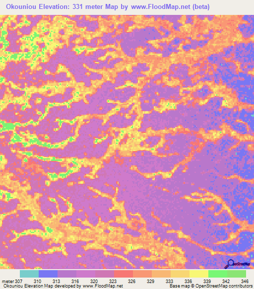 Okouniou,Congo (Brazzaville) Elevation Map