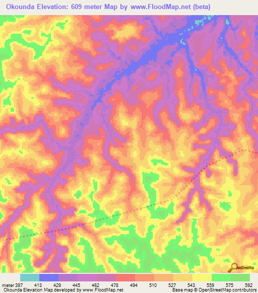 Okounda,Congo (Brazzaville) Elevation Map