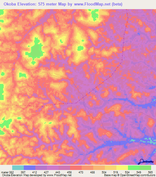 Okoba,Congo (Brazzaville) Elevation Map