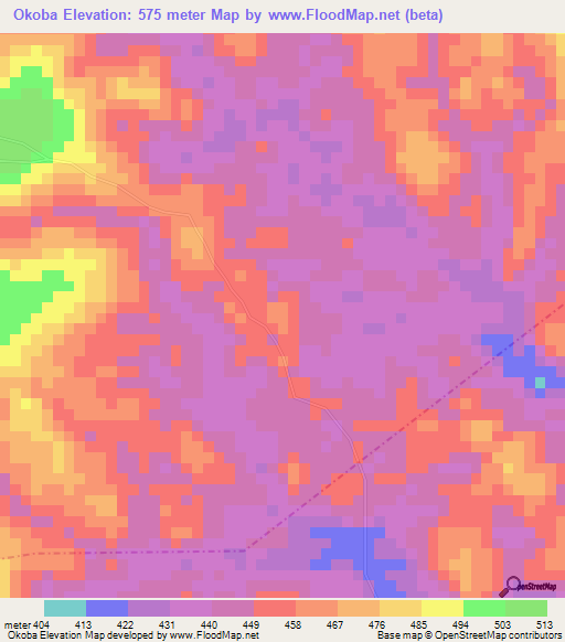Okoba,Congo (Brazzaville) Elevation Map