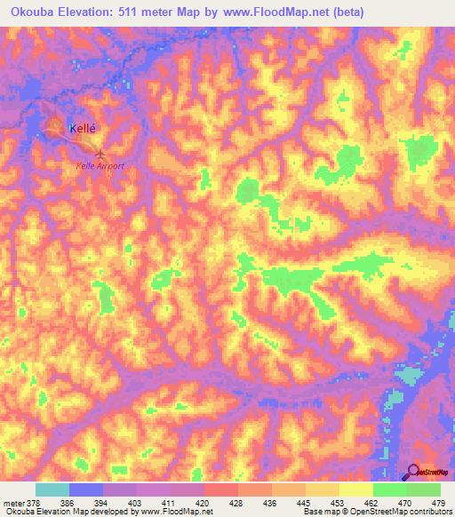 Okouba,Congo (Brazzaville) Elevation Map