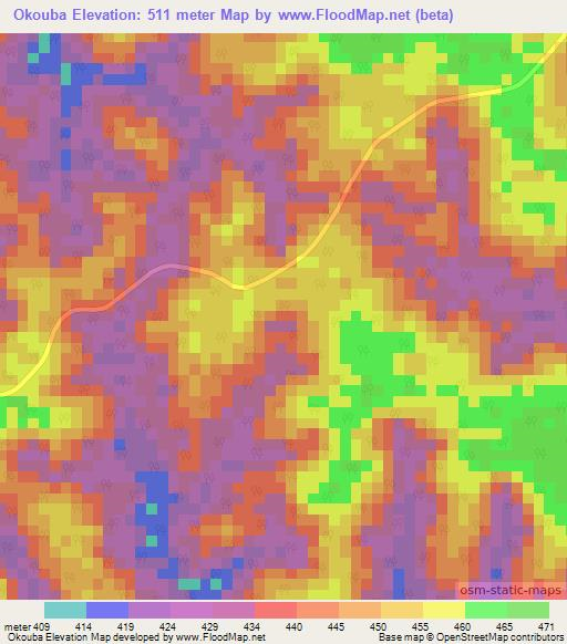 Okouba,Congo (Brazzaville) Elevation Map