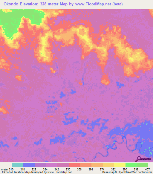 Okondo,Congo (Brazzaville) Elevation Map
