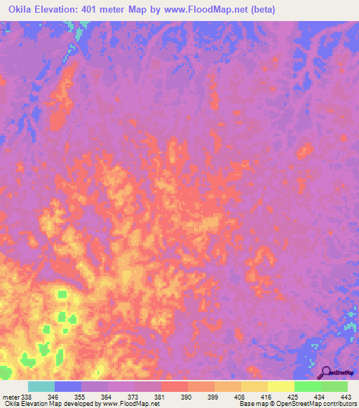 Okila,Congo (Brazzaville) Elevation Map