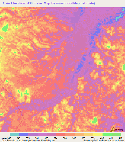Okia,Congo (Brazzaville) Elevation Map