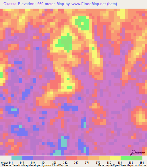 Okassa,Congo (Brazzaville) Elevation Map