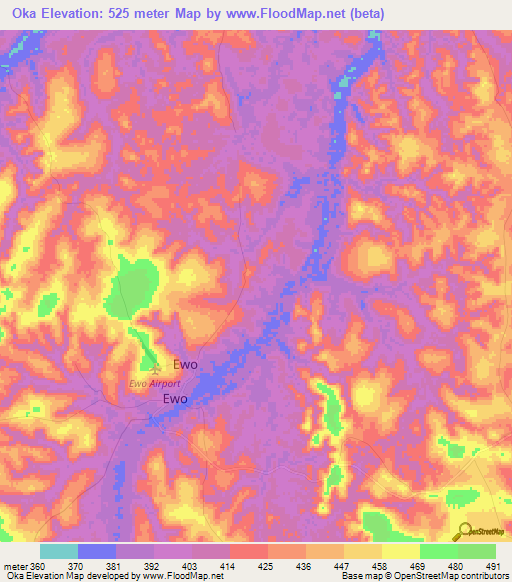 Oka,Congo (Brazzaville) Elevation Map