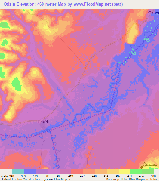 Odzia,Congo (Brazzaville) Elevation Map