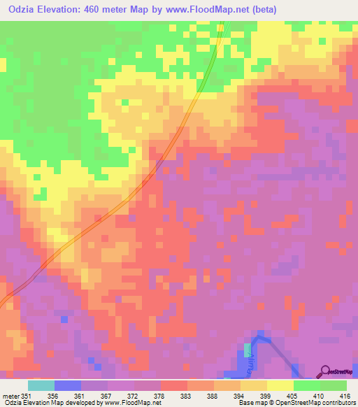 Odzia,Congo (Brazzaville) Elevation Map