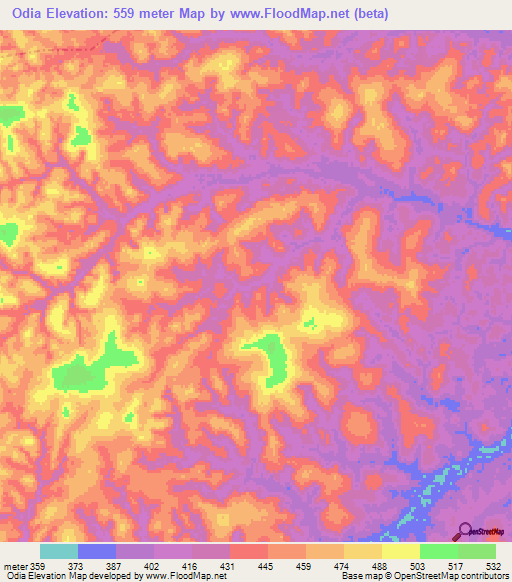 Odia,Congo (Brazzaville) Elevation Map