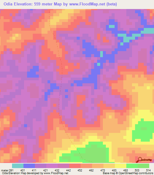 Odia,Congo (Brazzaville) Elevation Map