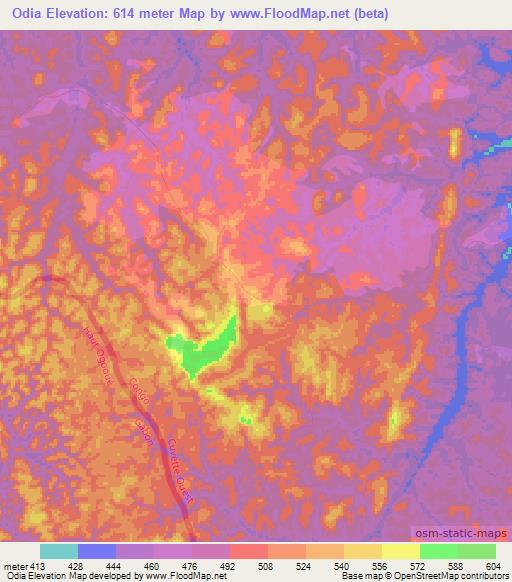 Odia,Congo (Brazzaville) Elevation Map