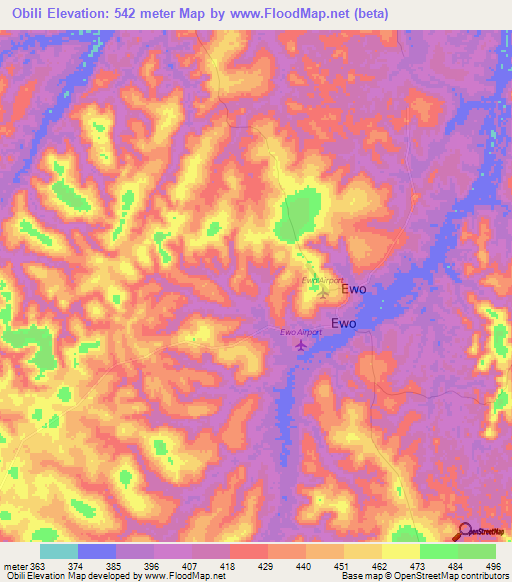 Obili,Congo (Brazzaville) Elevation Map
