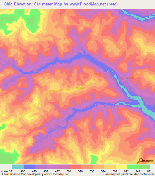 Obia,Congo (Brazzaville) Elevation Map