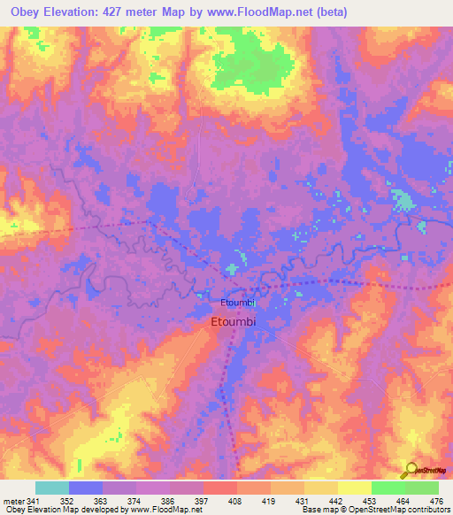 Obey,Congo (Brazzaville) Elevation Map