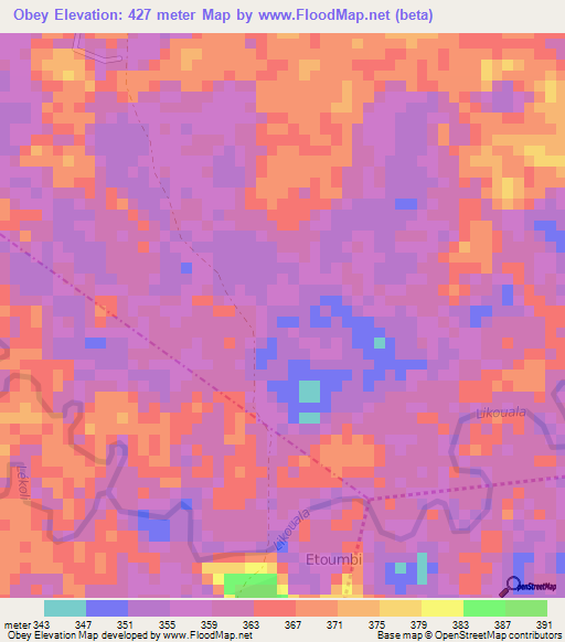 Obey,Congo (Brazzaville) Elevation Map