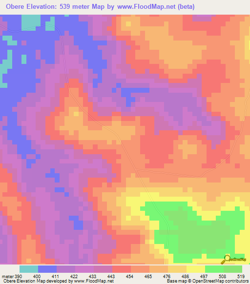 Obere,Congo (Brazzaville) Elevation Map
