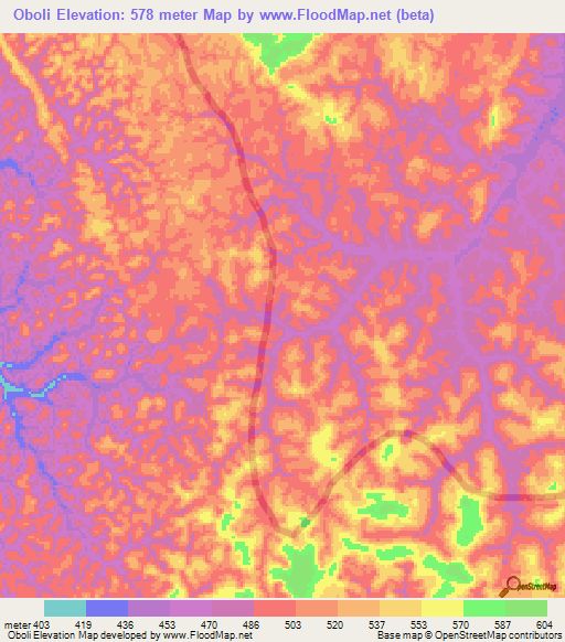 Oboli,Congo (Brazzaville) Elevation Map