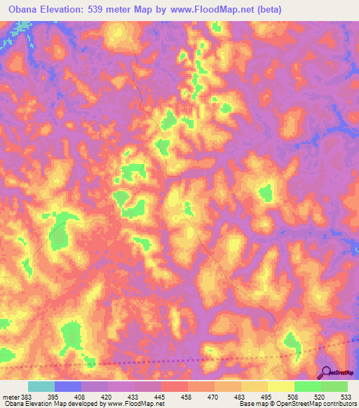 Obana,Congo (Brazzaville) Elevation Map