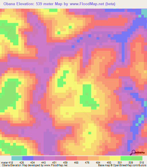 Obana,Congo (Brazzaville) Elevation Map