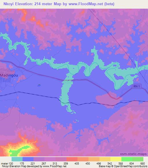 Nkoyi,Congo (Brazzaville) Elevation Map