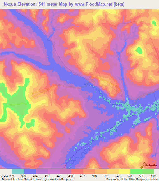 Nkoua,Congo (Brazzaville) Elevation Map